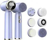 6-in-1 Electric Face Brush, Deep Cleansing for Pore, Exfoliating and Blackhead Cleansing, Face Brush with 3-Stage Rotation, Waterproof & Battery for Men and Women, All Skin Types (Purple)