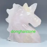 2" Natural rose quartz unicorn skull Quartz Crystal Skull Figurines gift 1x
