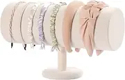 ByKen T-bar Headband Holder Organizer,Disney Ear Display Stand for Girls(Beige Velvet)
