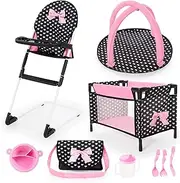 Bayer Design 61760AB Doll highchair, Bed, Play Arch, Bag, Accessories, Black, Pink