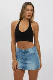 Black Halter Crop Top Sleeveless Linen Blend - Size 16XL, Women's Crop Top