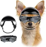 UOSIA Small Dog Goggles with Helmet Adjustable Dog Sungalsses and Pet Helmet Set Windproof Motorcycle Dog Glasses for Puppy Cats Summer Pet Bike Hat