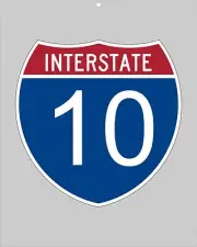 I-10 metal Interstate highway sign - Florida to New Orleans to Houston to LA