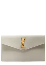 Saint Laurent Uptown Pebbled Leather Pouch - White ONE SIZE