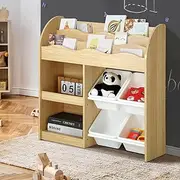 Oikiture Kids Bookshelf 4 Bins Toy Box Storage Organiser