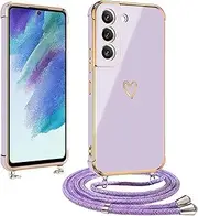 [vumebao] Phone Case for Samsung S21 FE with Lanyard, Heart Love Design Bumper Phone Case Compatible with Samsung S21 FE, Slim Shock Resistant TPU Phone Cover with Shoulder Strap