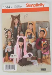 Simplicity Pattern 1514 Matching Child's & 18" Doll Animal Winter/Costume Hats