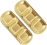 VINTORKY 2Pcs Stainless Steel Three Compartment Sauce Dish Appetizer Plate for Seasonings for Home Restaurant and Catering Use