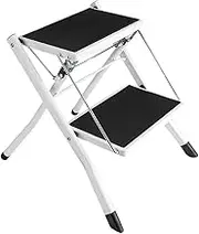 AIMALL Folding Step Ladder Stool – 2-Step Anti-Slip Household Climbing Stool with Compact Foldable Design for Kitchen, Cleaning, and Indoor Use, 16.3in Height