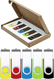 Flash Drive 64GB USB Flash Drive 5 Pack USB 2.0 Thumb Drive Jump Drive Pen Drive Bulk Memory Sticks Zip Drives Swivel Design Yellow/Red/Blue/Green/Black (5 Pcs Mixed Color)