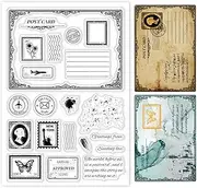 GLOBLELAND Vintage Postcard Clear Stamps Retro Postmark Postage Silicone Clear Stamp Seals for Cards Making DIY Scrapbooking Photo Journal Album Decoration