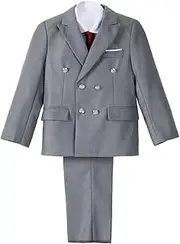 [Lito Angels] Little Kids Boys Grey Tuxedo Suits & Blazers Formal Dress Wear Wedding Outfit 5 Pieces Set Age 5 to 13 Years