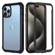 Apple iPhone 15 Pro Military Grade Full Body Shockproof Clear Heavy Duty Case Bumper Drop Protection Tough Cover (Black)