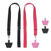 2Pcs Smart Phone Lanyard with 4 Patches, Black/Light Red (55-30cm)
