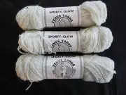 Vintage 3 - 2 oz Venus Yarns SPORTY-GLOW 87% Wool 13% Metallic WHITE/SILVER YARN