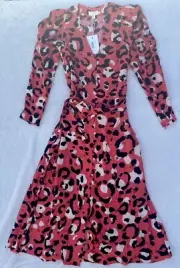 Ted Baker London Womens Dress 1 U.S. Size 2-4 Pink Leopard Print Button Up $340
