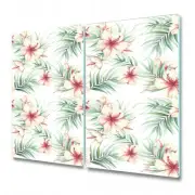 Tempered Glass Worktop Saver Hawaii Flowers Watercolour Leaves 2x30x52