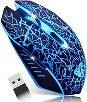 VEGCOO C10 Wireless Gaming Mouse Rechargeable Silent Optical Mice 7 Colors LED Lights, 7 Buttons 2400/1600/800DPI (Black)