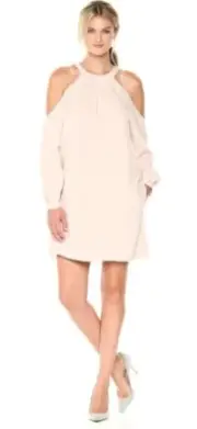NWT BCBGMAXAZRIA Josephine Cold-shoulder Shift Mini Dress In Bare Pink Size XS