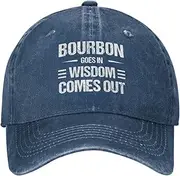 [Philysonic] Funny Hat Bourbon Goes in Wisdom Comes Out Hat for Men Dad Hats Graphic Cap