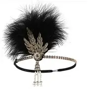 Hair Accessories 1920s Roaring Gatsby Headband, The Great Gatsby, Peacock Feathers, Flapper Headband, 1920s Gatsby Hair (Gold)