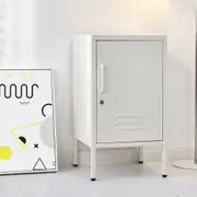 Lockable Metal Bedside Table Cabinet - White
