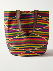 [SENSI STUDIO] SENSI STUDIO - Andean Shigra Canvas And Leather-trimmed Striped Sisal Straw Tote - Pink - One size One size Pink