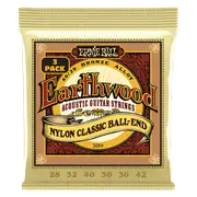 Ernie Ball Earthwood Folk Nylon, Clear and Gold w/Ball End, 80/20 Bronze Acoustic Guitar Strings 3-Pack 28-42