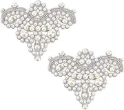 FINGERINSPIRE 2PCS Pearl Shoe Patches Silver Sew-on Rhinestone Beaded Applique DIY Crafts Glitter Floral Pattern Decorative Appliques for Costume Decor