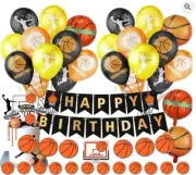 Basketball-Themed Party Decoration Set With Balloons Banner & Mini Hoop For Kids
