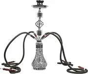 4 Hoses,Decorative Portable Shisha Hookah Complete Kit, 55cm Height,Silver Stem, Mosaic Glass Design,Ceramic Bowl ,Traditional Collectible Gift,Suitable For Families,House, Bar, Club, Wedding, Party, Outdoor Activities (Black)