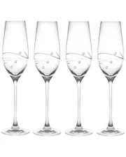 Barski European Handmade Glass Sparkle Swarovski Champagne Flutes Set of 4