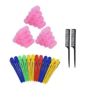 30Pcs Hair Rollers Set+ 12pcs Self Hairdressing Curler Clips +2 Combs Value Pack
