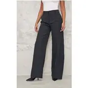 Tall Black Pinstripe Tailored Wide Leg Pants, Black