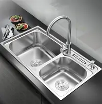 在飛比找樂天市場購物網優惠-304不鏽鋼洗菜盆水槽雙槽廚房洗碗槽水池菜盆家用洗碗池套餐