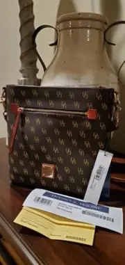 Dooney & Bourke Crossbody Bag Gretta Small Zip Brown Leather Authentic
