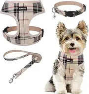 SCENEREAL Puppy Dog Harness with Leash Collar Set for Small Medium Sized Dogs, Beige S