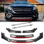 For Honda Civic 9th Carbon & Red Front Bumper Splitter Diffuser w/ Strut Rods