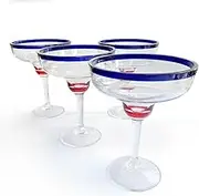 Lily's Home Unbreakable Acrylic Margarita Glasses with Colored Rim, Made of Shatterproof Plastic and Ideal for Indoor and Outdoor Use, Reusable, Crystal Clear (14 oz. Each, Set of 4)