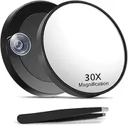 30X Magnifying Mirror, 1 PCS Small Compact Mirror, Travel Mirror with Suction Cup and Tweezers, Compact Mirror Set for Plucking Eyebrows and Makeup, Hand Held Small Mirror with 30X Magnification