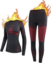 [NOOYME] Thermal Underwear for Women Long Johns for Women, Base Layer Women Black-red, Black-red, XX-Large