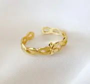 Women's Solid Metal Adjustable Flower Toe Ring 14k Yellow Gold Plated Silver
