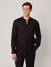 Hawes & Curtis Black Pure Linen Shirt | Collarless Size: XXL