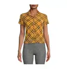 No Boundaries Juniors' Printed Mesh Shirt with Cami, 2-Piece xs Color:Ochre Harv