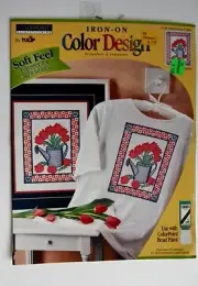 IRON ON COLOR DESIGN FOR PAINTING AND/OR BEADING - WATERING CAN OF TULIPS DESIGN