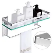 Vdomus Tempered Glass Bathroom Shelf with Towel Bar Wall Mounted Shower by 4.5