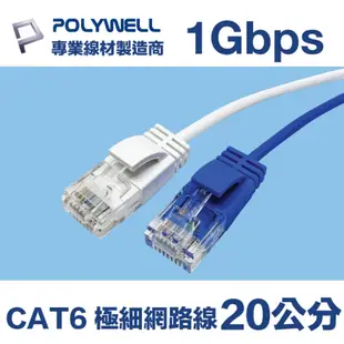 POLYWELL CAT6 極細高速網路線 20公分