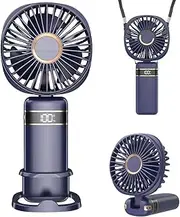 Vekol Portable Handheld Fan, USB Rechargeable Personal Fan, Battery Operated Fan with Base, Digital Display, 5 Speeds Wind, 90 Adjustable, Electric Mini Fan for Outdoor Beach, Travel, Camping