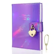 Mazeran Heart Shaped Lock Journal, Rainbow Laser PU Hard Cover Notebook Trave...