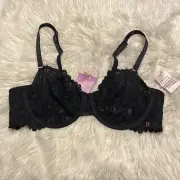Savage X Fenty 40D Bra Black Sheer Lace Underwire Back Closure Unlined NWT